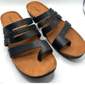 BareTraps Jorry Sandals 9.5M Black Strappy Comfort Slide Braided Footbed